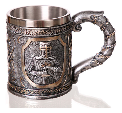 Taza De Acero Inoxi. Caballero Medieval. En 3d. Envio Gratis