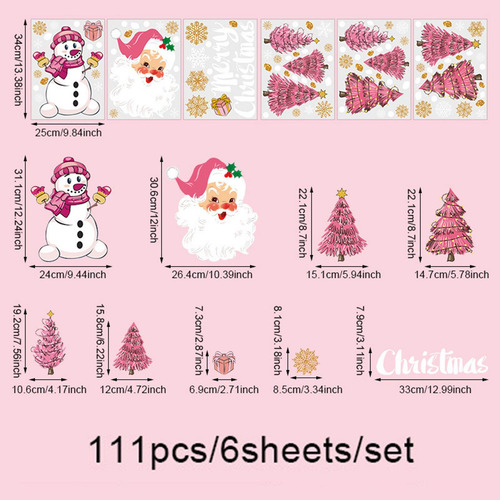 6 Pegatinas Navideñas De Color Rosa Para Ventana,