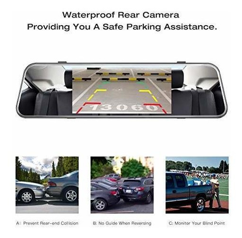 Backup 1080p Mirror Dash Cam 5 Inch Touch Screen Front And X