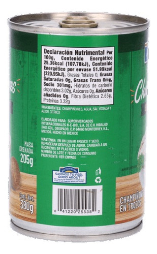 Champiñones En Trosos Hill Country Fare 380gr Netos