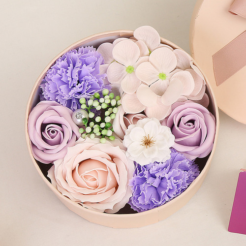 Regalo Día San Valentín Flor Jabón Caja Redonda Pequeña Un