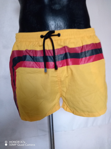 Shorts Zaraa Man 34 Running Amarillo Líneas N Vino Y Negro 