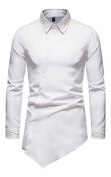 Camisa De Mezclilla Occidental Asimétrica Bordada Casual Par Camisa De Mezclilla Occidental Asimétrica Bordada Casual Par