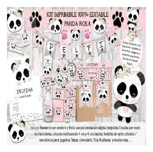 Kit Imprimible Candy Bar Panda Pandita Rosa Full% Editable