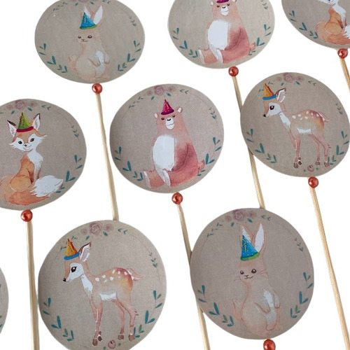 Topper Cupcake Pinchos Animales Del Bosque Woodland X12u