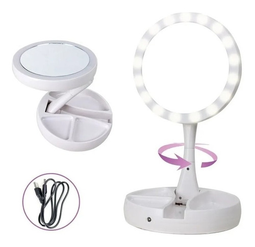 Espejo Doble Luz Led Plegable Maquillaje Usb/ Pilas Recargab