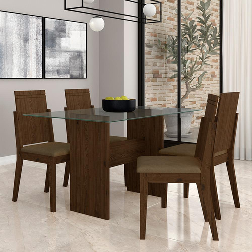 Conjunto Mesa Jantar 1,36 4 Cadeiras Boston Imbuia/capuc M.a Cor Imbuia/capuccino 02