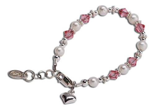 Pulsera Infantil De Perlas Cultivadas De Plata De Ley Con Cr