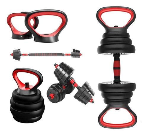 Kit Pesas Termoforradas 40 Kgs - 16 Discos Acomple Pesa Rusa Color Negro-Rojo