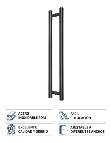Manijon Barral Doble Acero Inoxidable Negro Puerta 800 Cm