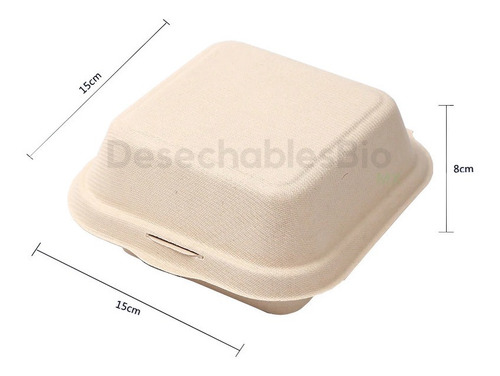 Imagen 3 de 6 de 50 Contenedores Almeja 6x6x3 Biodegradable Bagazo De Trigo