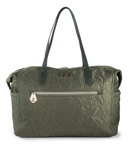 Pañalera Tote Cloe Para Mujer Textil Con Accesorios Color Verde musgo