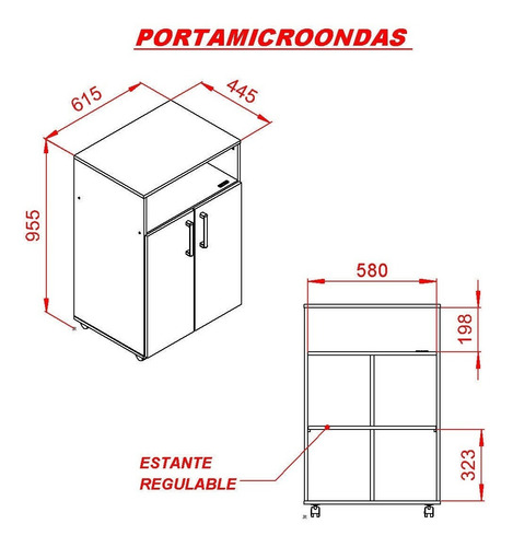 Imagen 4 de 6 de Mueble Organizador Porta Microondas Horno Con Ruedas Cocina