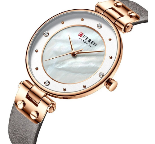 Reloj Mujer Curren 9056 Rose Gold Correa De Cuero Con Caja