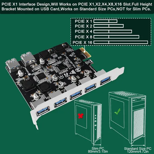 7-puertos Superspeed 5gbps Pcie Usb 3.0 Tarjeta De Expans...