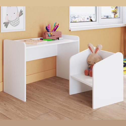 Conjunto De Mesa Pequena E Poltrona Infantil Quarto Branco