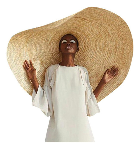 Sombrero De Paja Grande For Sol, Playa, Protección Contra L