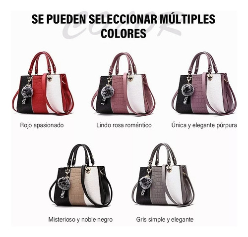 Bolsa Tote OW Dama Elegante Portátil 3 En 1 Color Negro/Rojo/Blanco