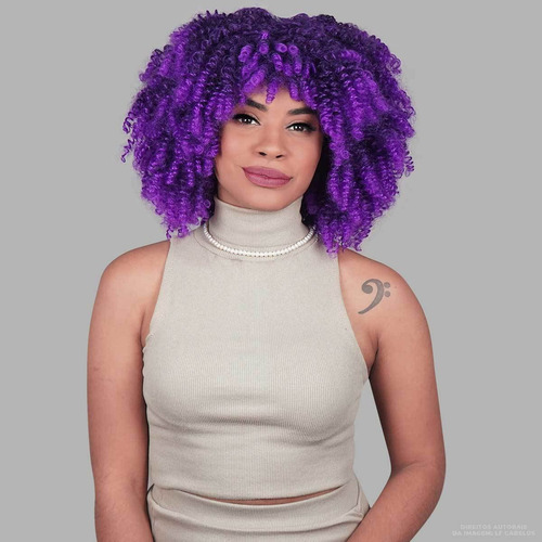 Wig Cabelo Natural Roxo Cacheado Colorida Lf Cabelos 30cm