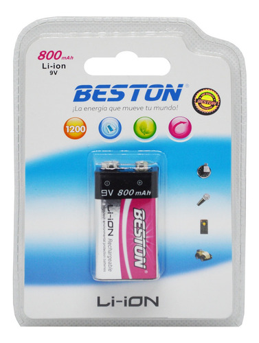 Pila / Batería Recargable Li-ion 9v Cuadrada, Beston 800mah