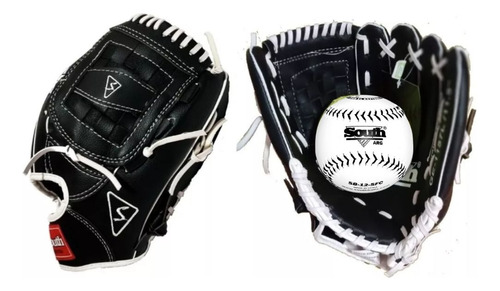 Set Softball 2 Guantes Sintetico Ge1206/l Y Pelota De 12 