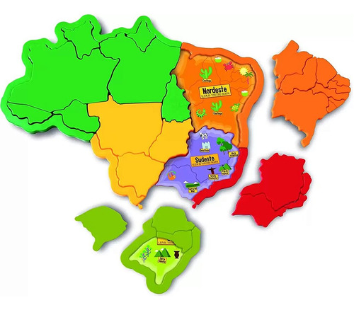 Mapa Do Brasil Em 3d Colorido - 38 X 38 Cm