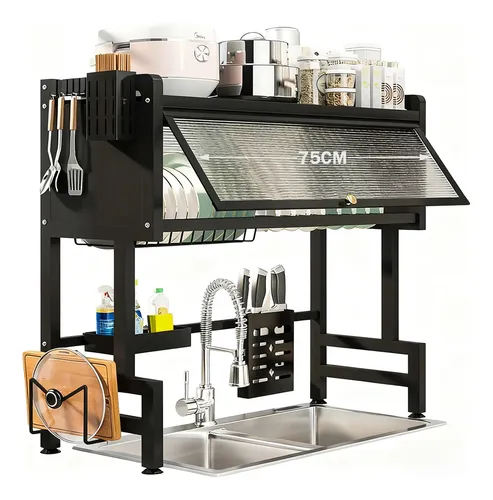 Escorredor Louças Organizador Pia Suspenso Armario Cozinha Preto 75cm
