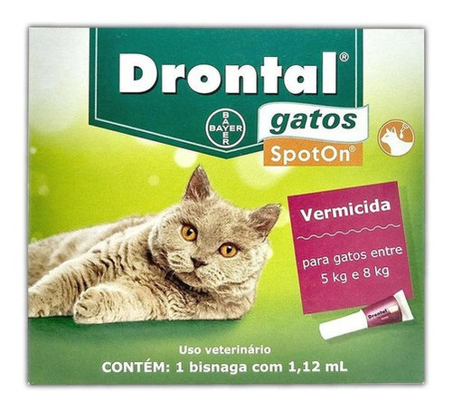 Drontal Gatos Spoton 1,12ml 5 A 8kg Vermicida