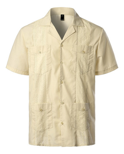 Camisa Guayabera Cubana Revere Para Hombre, Manga Corta, Cas