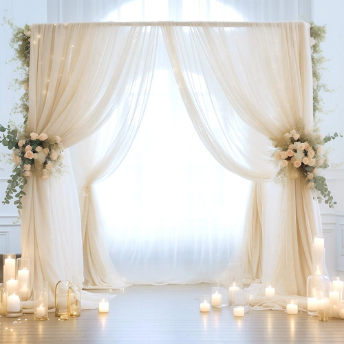 2pzs Cortinas De Malla Multicolor Decoración Boda Cumpleaños Color Beige