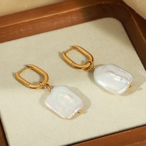 Pendientes Retro Acero Inoxidable Perla De Agua Dulce Mujer