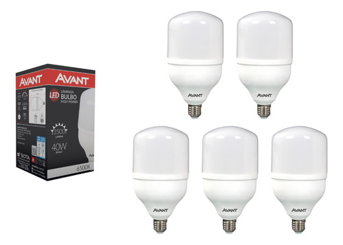 Kit 5 Lâmpada Led Bulbo 40w E27 Bivolt Avant Branco Frio Cor Da Luz Branco-frio 6500k 110v/220v