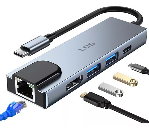 Hub Adaptador 5 En 1 Usb C 3.0 Hdmi 4k Usb Rj45 Dp Usb-c Lcs