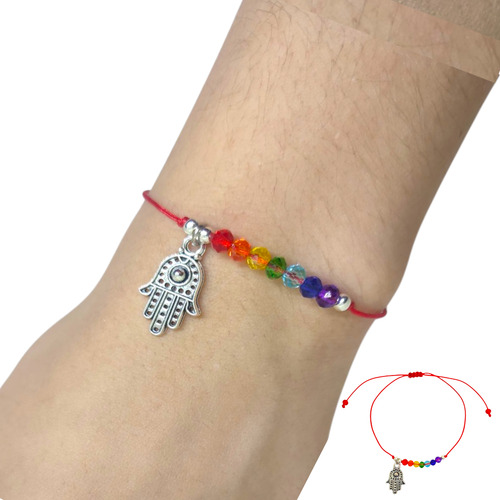 Pulsera Cristales 7 Chakras Dije Amuleto Protector Acero Mano De Fátima 0 Mm