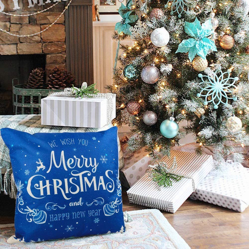 Juego De 4 Funda De Almohada De Sofá Azul Marino Snowflake