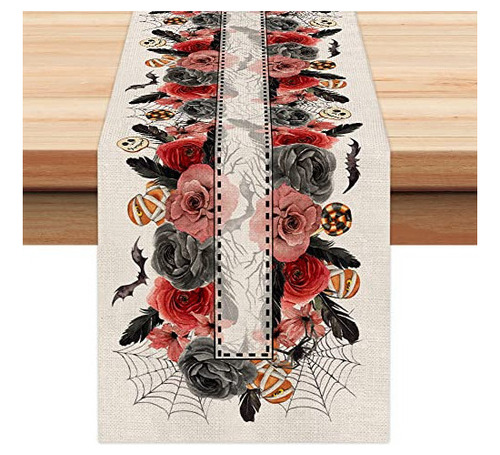 Tapete De Mesa Floral Para Decoración De Halloween, 13 X 72