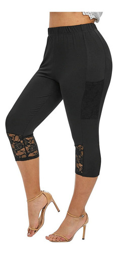 Legging Capris Con Dobladillo De Encaje De Guipur De Talla G