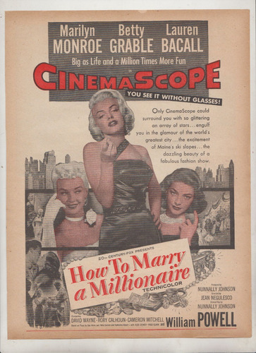 1953 Cine Marilyn Monroe Publicidad How To Marry Millionaire