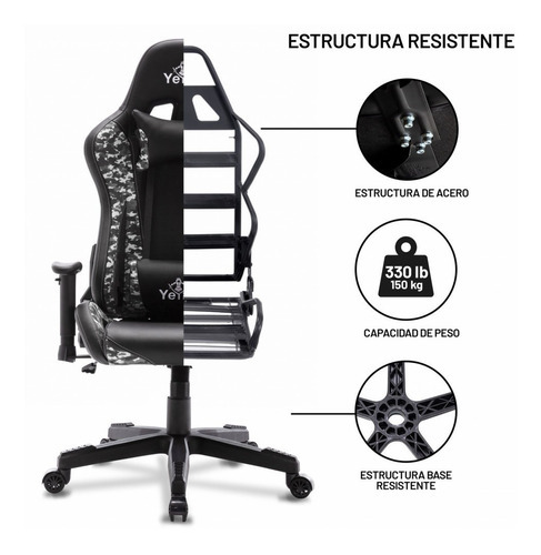 Silla Gamer Ergonomica Yeyian Ryuji Snow Camo Serie 2500 Color Negro