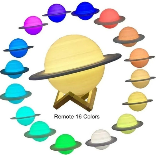 Lámpara Saturno 3d 16 Colores + Atril Galactica + Control