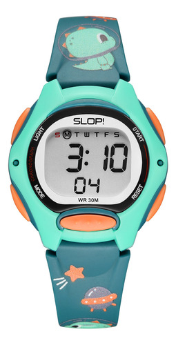 Reloj Infantil Slop Para Niño Sw8207lk6 Print Monstruo Correa Verde