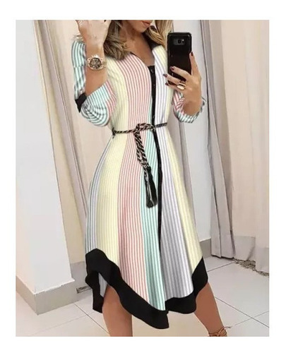 Maxi Vestido Con Solapa Y Estampado A Cuadros Sueltos