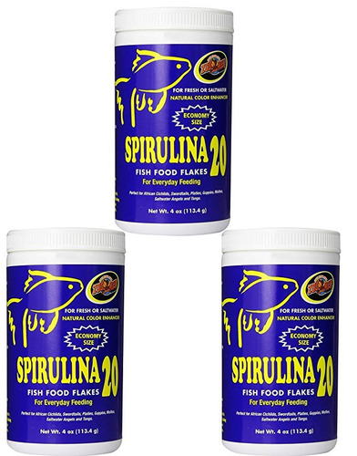 Zoo Med Spirulina 20 Flake Fish Food, De 4 Onzas (3 Pack)