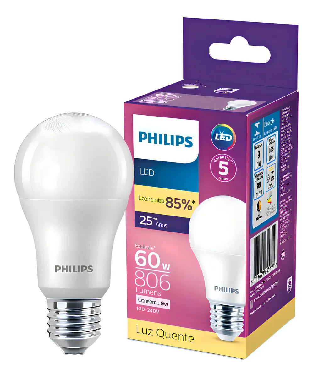 Kit 3 Lâmpadas Led Bulbo 9w Bivolt E27 3000k Luz Amarela Luz Branco-quente