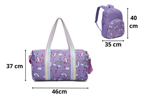 Set Mochila, Bolso Y Peluche Morado De Unicornio Para Niña