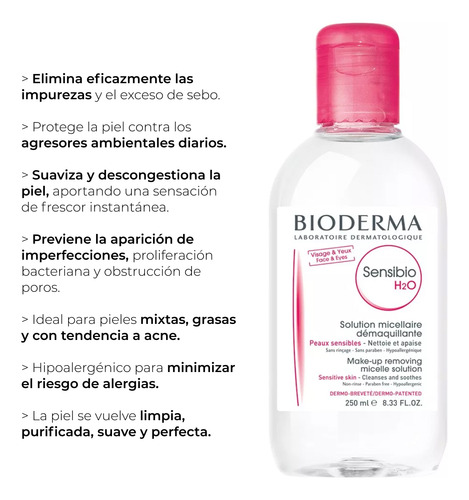Agua Micelar Bioderma Sensibio H2o Rosacea Sensible 250ml