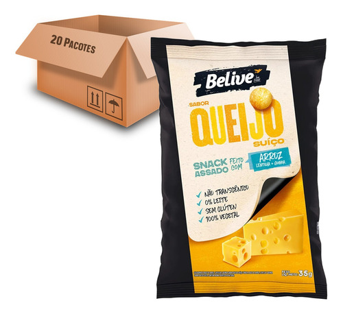 Snack De Arroz Sem Gluten Queijo Suiço Belive 35g (20 Und)