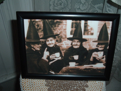 4 Witches At Tea 5x7 Framed Picture Halloween Shelf Sitter