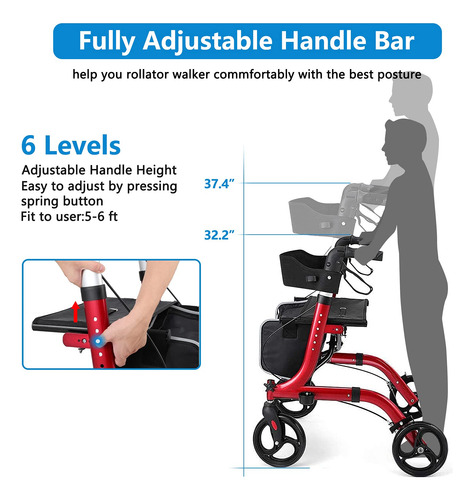 Rollator Walker Heaconnex Dobrável Com Assento, Rodas De 8 P