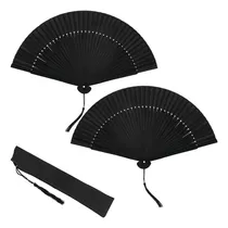 Comprar 2 Ventilador De Mano Abanico Chino Plegable De Bambú Negro